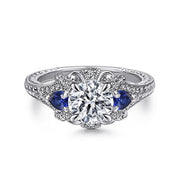 Gabriel & Co Chrystie - 14K White Gold Round Sapphire and Diamond Engagement Ring