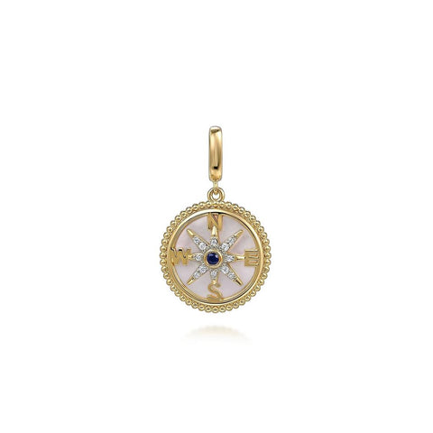 Gabriel & Co. 14K Yellow Gold Mother-of-Pearl Diamond & Blue Sapphire Compass Pendant