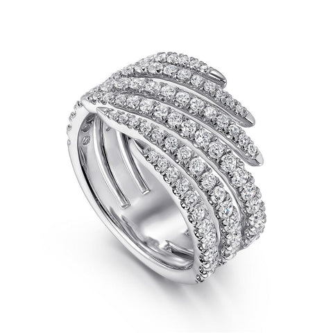 Gabriel & Co. 14k White Gold Spikes Bypass Ladies Ring - 1.20cttw