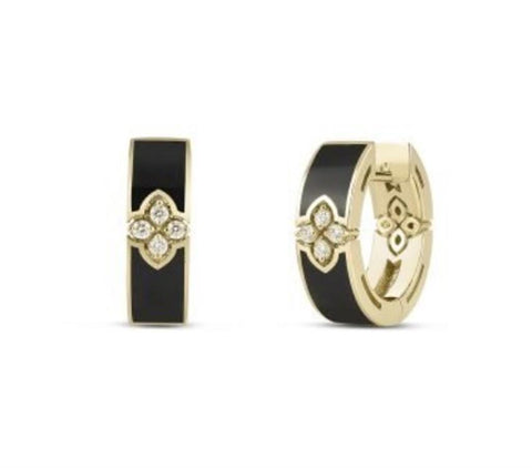 Roberto Coin 18k Yellow Gold Love in Verona Diamond & Enamel Huggie Hoop Earrings