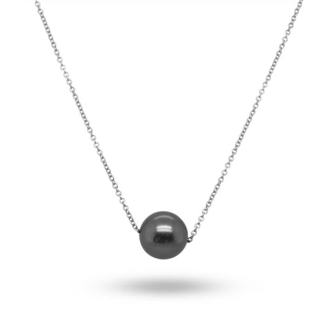 14k White Gold Chain With 9mm Black Pearl
