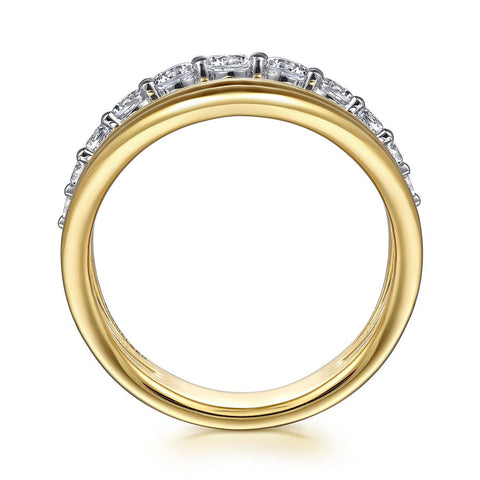 Gabriel & Co. 14k Yellow and White Gold Wide Diamond Band - .74cttw