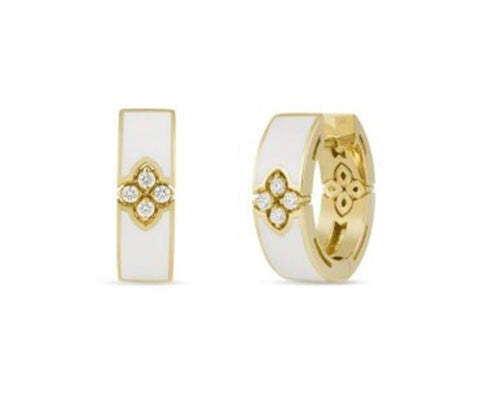 Roberto Coin 18k Yellow Gold Love in Verona Diamond & Enamel Huggie Hoop Earrings - .14cttw