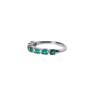 14k White Gold Bezel Set Emerald & Diamond Wedding Band