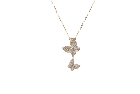 14k Yellow Gold Pave Diamond Butterfly Necklace