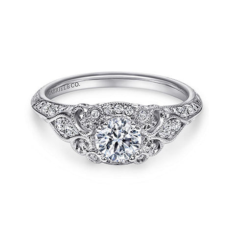 Gabriel & Co Abel - Unique 14K White Gold Vintage Inspired Diamond Halo Engagement Ring