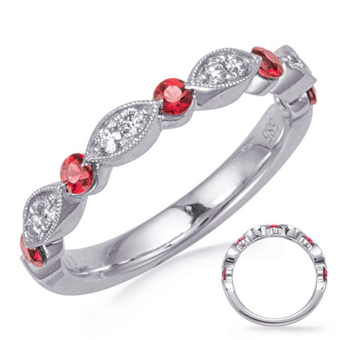 White Gold Alternating Ruby and Diamond Ring