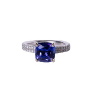 18k White Gold 2.99ct Tanzanite Cushion Cut & Diamond Ring