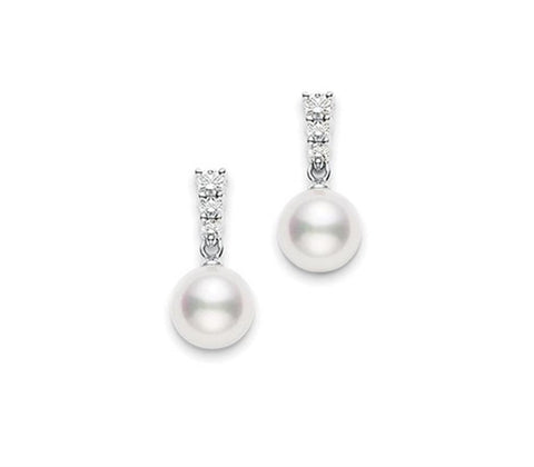 Mikimoto 18k White Gold Diamond & Pearl Earrings
