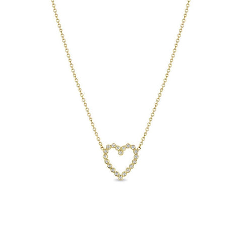 Zoe Chicco 14k Yellow Gold Diamond Small Open Heart Necklace - .10cttw