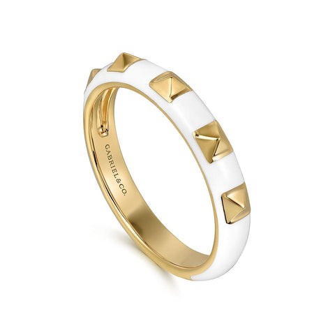 Gabriel & Co. 14k Yellow Gold Pyramid Stackable White Enamel Ring