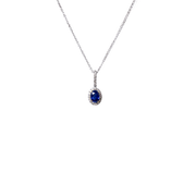 14k White Gold .91ct Oval Cut Blue Sapphire & Diamond Halo Necklace