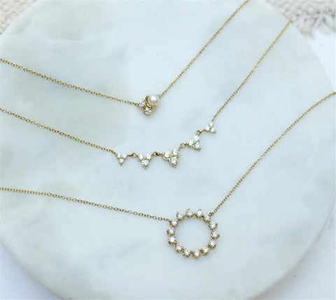 Zoe Chicco14k Yellow Gold Diamond & Pearl Cluster Necklace