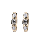 14k Yellow Gold Bezel Set Diamond Huggie Hoop Earrings