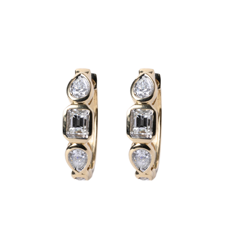 14k Yellow Gold Bezel Set Diamond Huggie Hoop Earrings