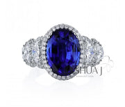 Platinum 5.20ct Oval Cut Sapphire & Diamond Ring - 7.91cttw