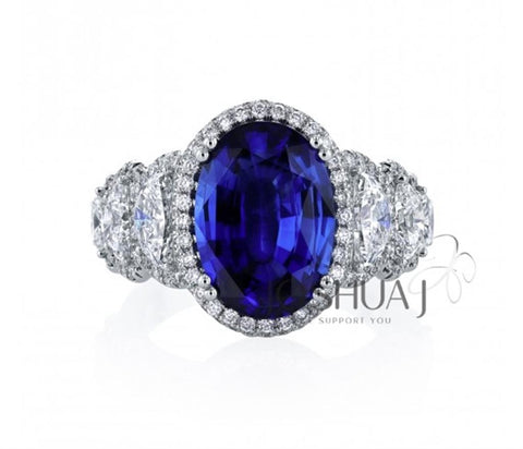 Platinum 5.20ct Oval Cut Sapphire & Diamond Ring - 7.91cttw