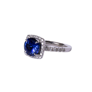 14k White Gold 2.81ct Round Blue Sapphire & Diamond Halo Ring
