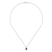 Gabriel & Co 14k White Gold Oval Cut Amethyst and Diamond Halo Necklace