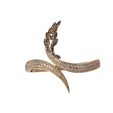 Roberto Coin Yellow Gold Brown Diamond Hinged Cuff Bracelet