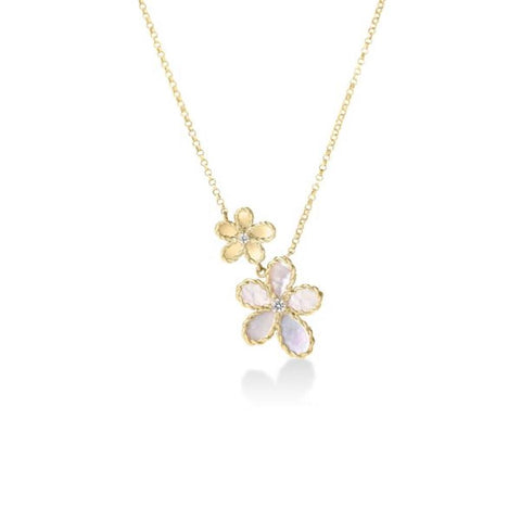 Roberto Coin 18k Yellow Gold Jasmine Diamond & Mother-of-Pearl Double Flower Necklace