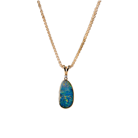 14k Yellow Gold Bezel Set Opal & Diamond Necklace