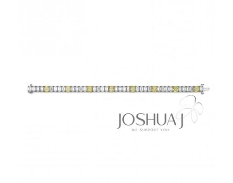 Platinum Emerald Cut & Yellow Radiant Cut Diamond Bracelet - 26.08cttw