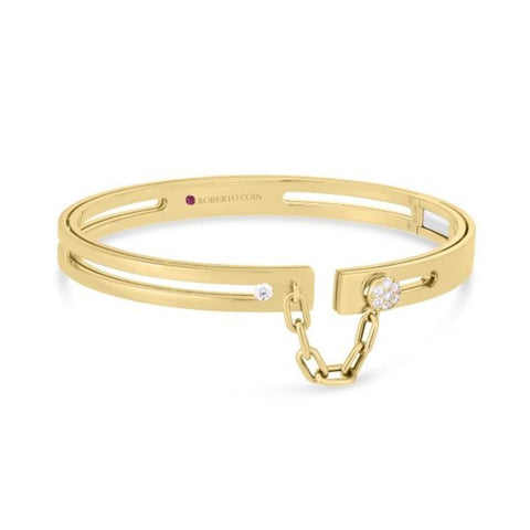 Roberto Coin 18k Yellow Gold Navarra Chain Clasp Bangle Bracelet - .15cttw