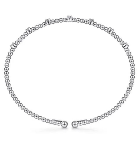 Gabriel & Co. 14k White Gold Bujukan Bead & Diamond Station Split Cuff Bangle Bracelet - .21cttw