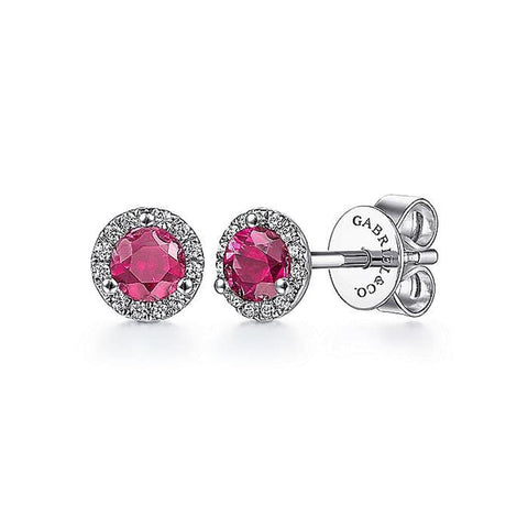 Gabriel & Co. 14k White Gold Diamond And Ruby Halo Stud Earrings