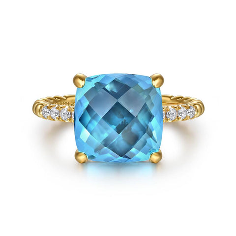 Gabriel & Co. 14k Yellow Gold Blue Topaz & Diamond Ring