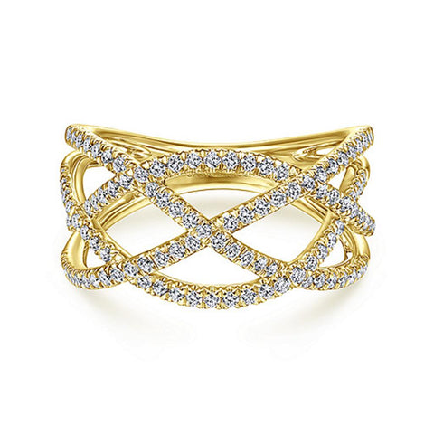 Gabriel & Co. 14K Yellow Gold Layered Grid Diamond Ring