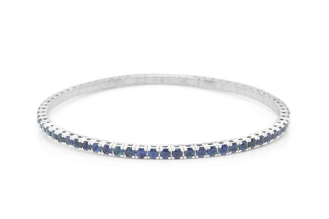 14K White Gold Prong Set Blue Sapphire Flexible Bracelet