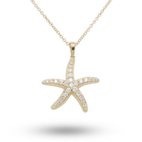 14k Yellow Gold Diamond Starfish Necklace