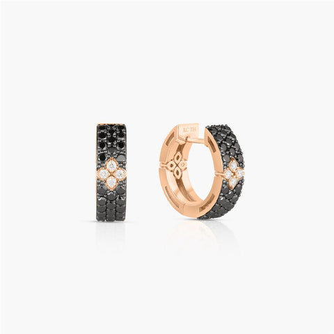 Roberto Coin 18k Rose Gold Black Diamond Love in Verona Huggie Hoop Earrings - .89cttw