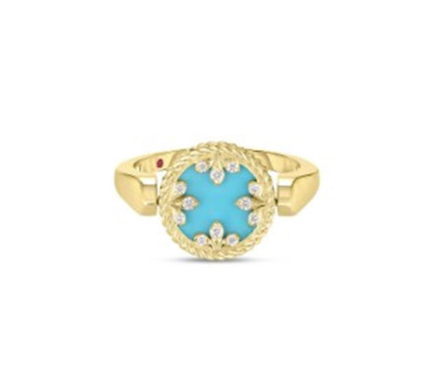 Roberto Coin 18k Yellow Gold Venetian Medallion Turquoise & Diamond Ring