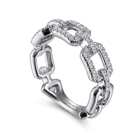 Gabriel & Co. 14k White Gold Pave Diamond Chain Link Ring - .37cttw