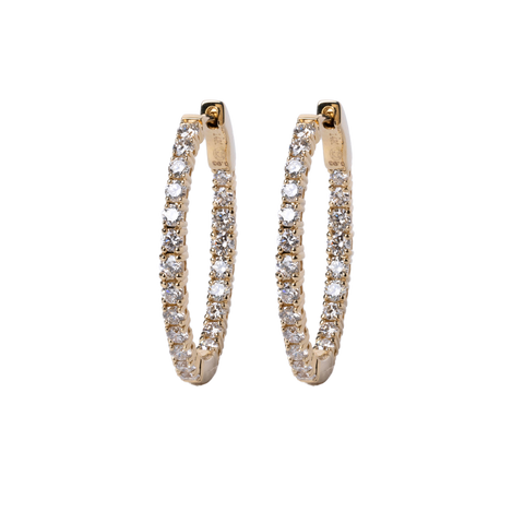 14k Yellow Gold Diamond Oval Hoop Earrings - 1.93cttw