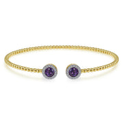 Gabriel & Co. 14K Yellow Gold Round Amethyst and Diamond Halo Bujukan Bangle