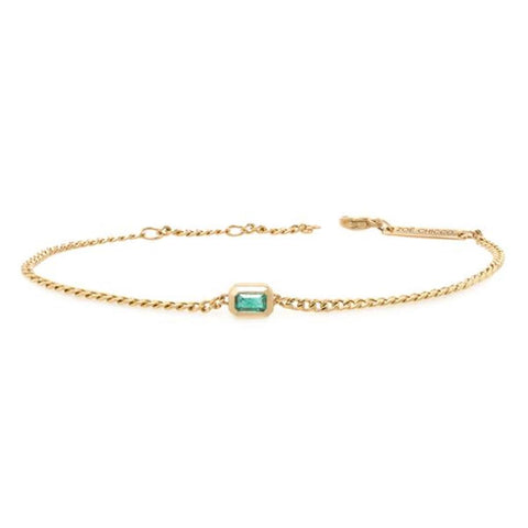 Zoe Chicco 14k Yellow Gold Extra Small Curb Chain Emerald Cut Emerald Bezel Bracelet