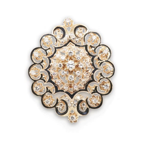 Yellow Gold Brooch With Diamonds Antique Look