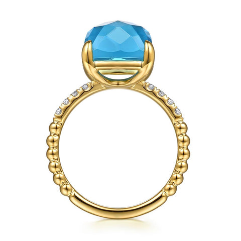 Gabriel & Co. 14k Yellow Gold Blue Topaz & Diamond Ring