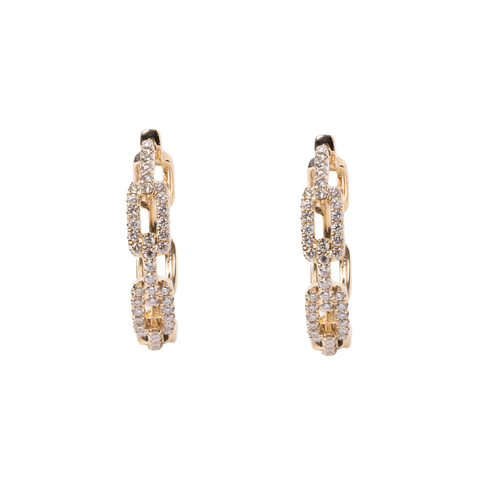 14k Yellow Gold Diamond Chain Link Hoop Earrings - .94cttw