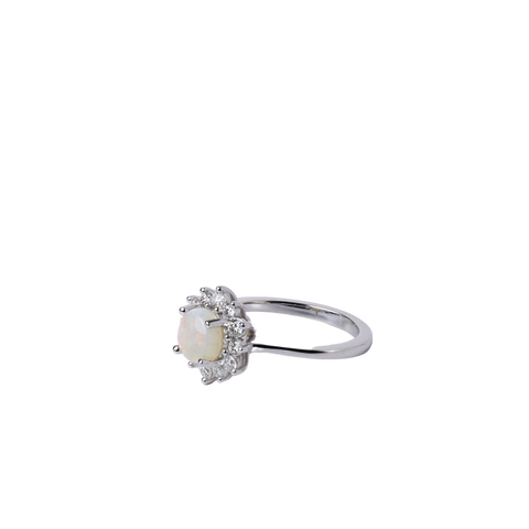 14k White Gold Opal and Diamond Halo Ring