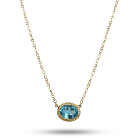 Yellow Gold Oval Blue Topaz Necklace