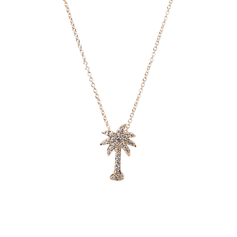 14k Yellow Gold Diamond Palm Tree Necklace - .20cttw