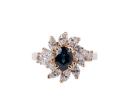 14k Yellow Gold Oval Blue Sapphire and Diamond Ring