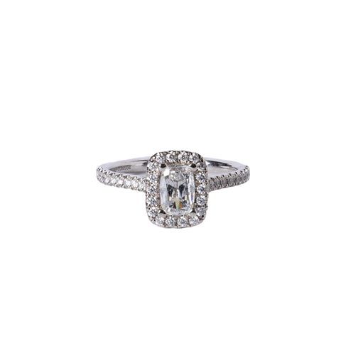 14k White Gold Cushion Cut & Halo Diamond Engagement Ring - .81cttw