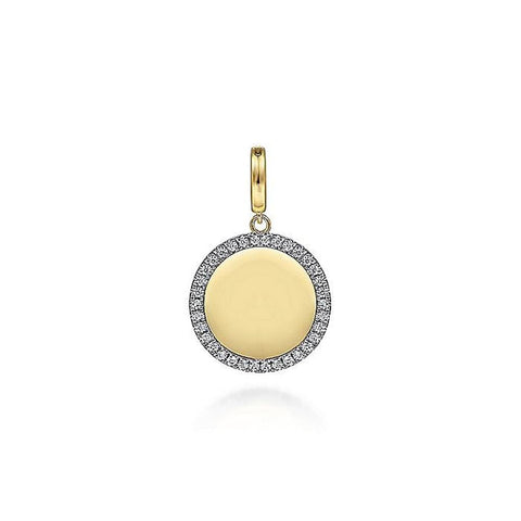 Gabriel & Co. 14K Yellow Gold Diamond 18mm Round Medallion Personalized Pendant