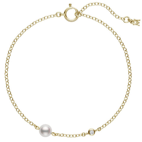 Mikimoto Akoya Cultured Pearl and Diamond Station Bracelet in 18K Yellow Gold